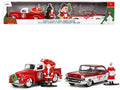 1941 Ford Pickup Truck Red and White "Santa's Workshop" and 1957 Chevrolet Bel Air Red Metallic and White "Express 25" with Mr. and Mrs. Santa Claus Diecast Figures "Holiday Rides" Series 1/32 Diecast Model Cars by Jada