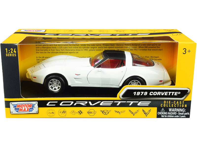 1979 Chevrolet Corvette C3 White with Black Top and Red Interior "History of Corvette" Series 1/24 Diecast Model Car by Motormax