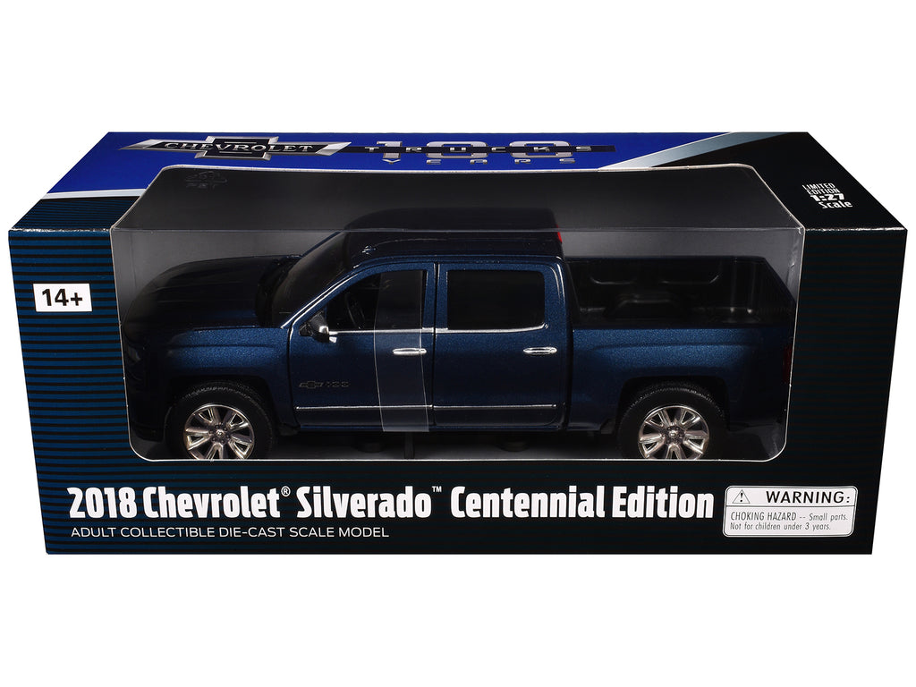 2018 Chevrolet Silverado LTZ Pickup Truck Centennial Edition Blue Metallic "100 Years Anniversary" 1/27 Diecast Model Car by Motormax