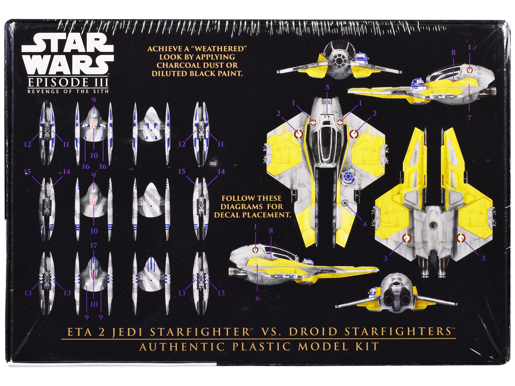 Skill 2 Model Kit ETA 2 Jedi Starfighter VS. Droid Starfighters 4 Model Set "Star Wars: Episode III - Revenge of the Sith" (2005) Movie 1/48 Scale Model by AMT