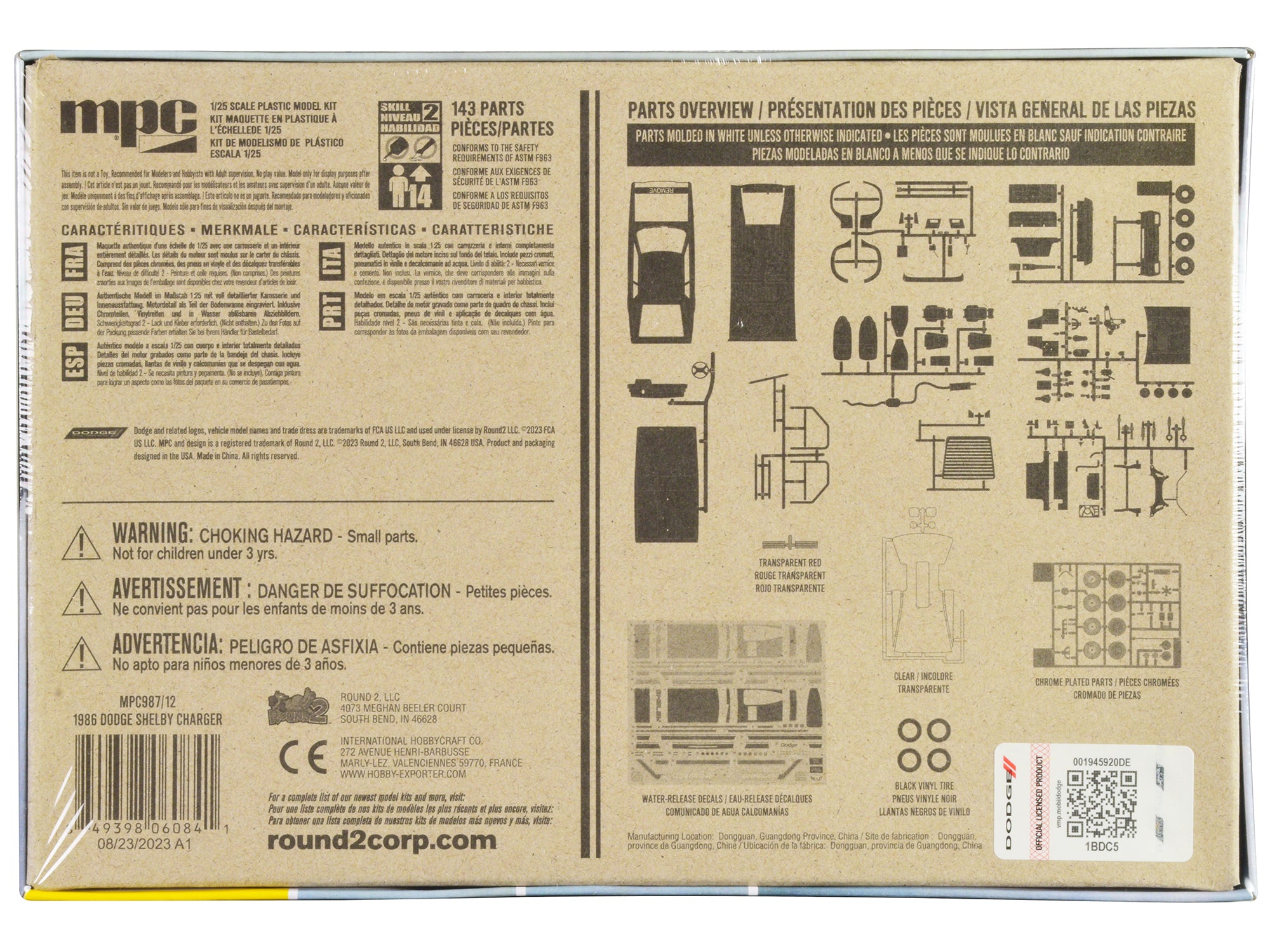 Skill 2 Model Kit 1986 Dodge Shelby Charger 1/25 Scale Model by MPC