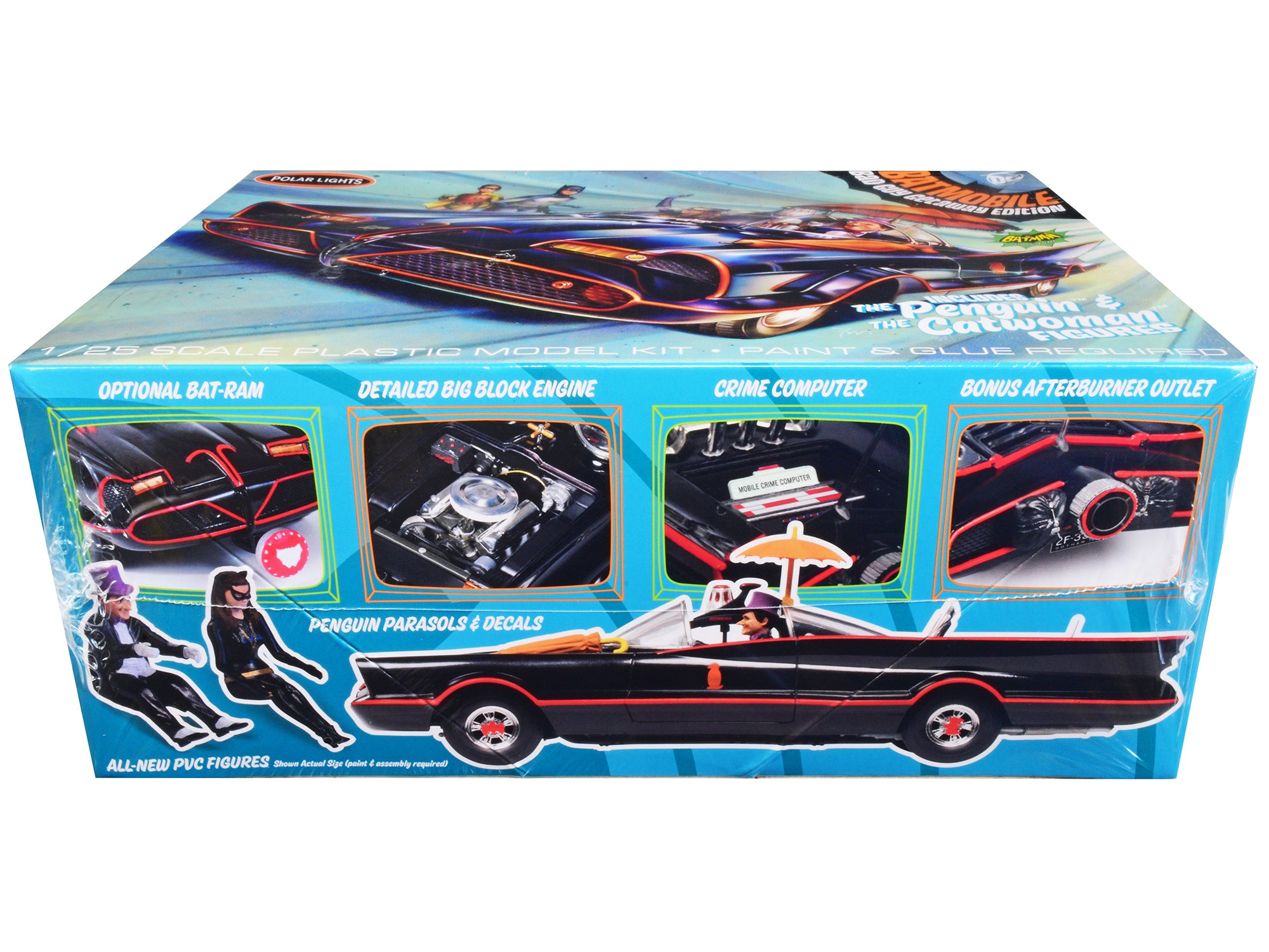 Skill 2 Model Kit 1966 Batmobile "Bad Guy Getaway Edition" with Penguin and Catwoman Figures "Batman" (1966-1968) TV Series 1/25 Scale Model by Polar Lights