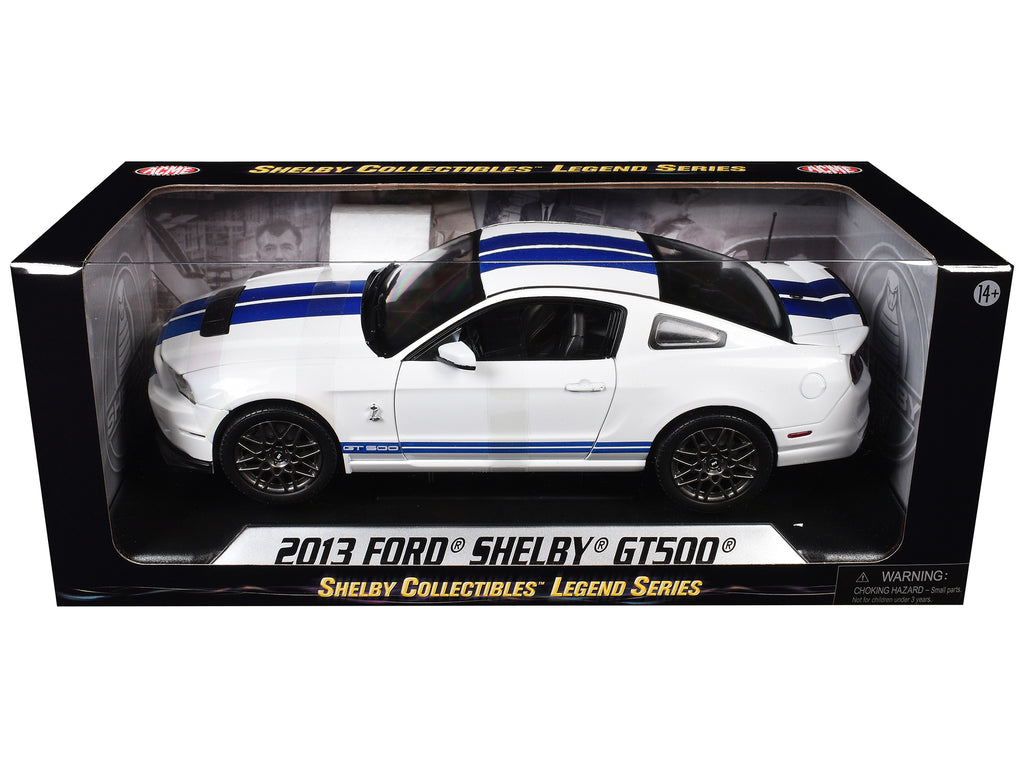 2013 Ford Shelby Cobra GT500 SVT White with Blue Stripes 1/18 Diecast Car Model by Shelby Collectibles