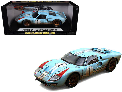 1966 Ford GT-40 MK II #1 Light Blue Miles - Hulme Le Mans (Dirty Version) 1/18 Diecast Model Car by Shelby Collectibles