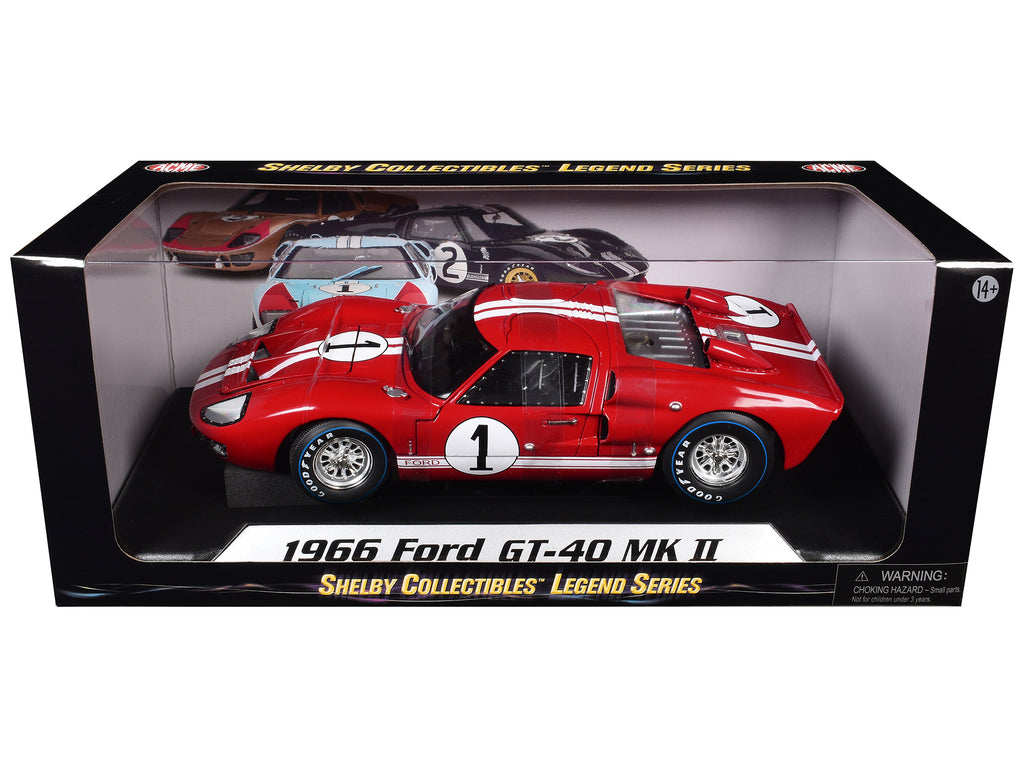 1966 Ford GT-40 MK 2 Red #1 1/18 Diecast Model Car by Shelby Collectibles