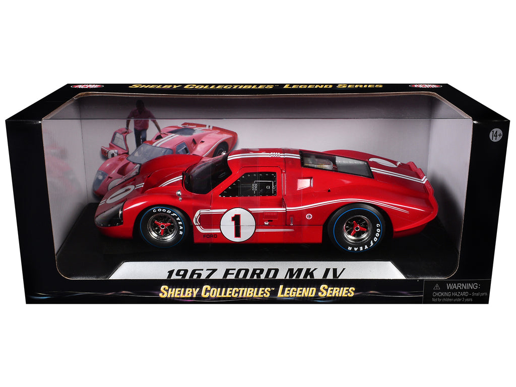 Ford GT MK IV #1 Red with White Stripes 24H of Le Mans (1967) 1/18 Diecast Model Car by Shelby Collectibles
