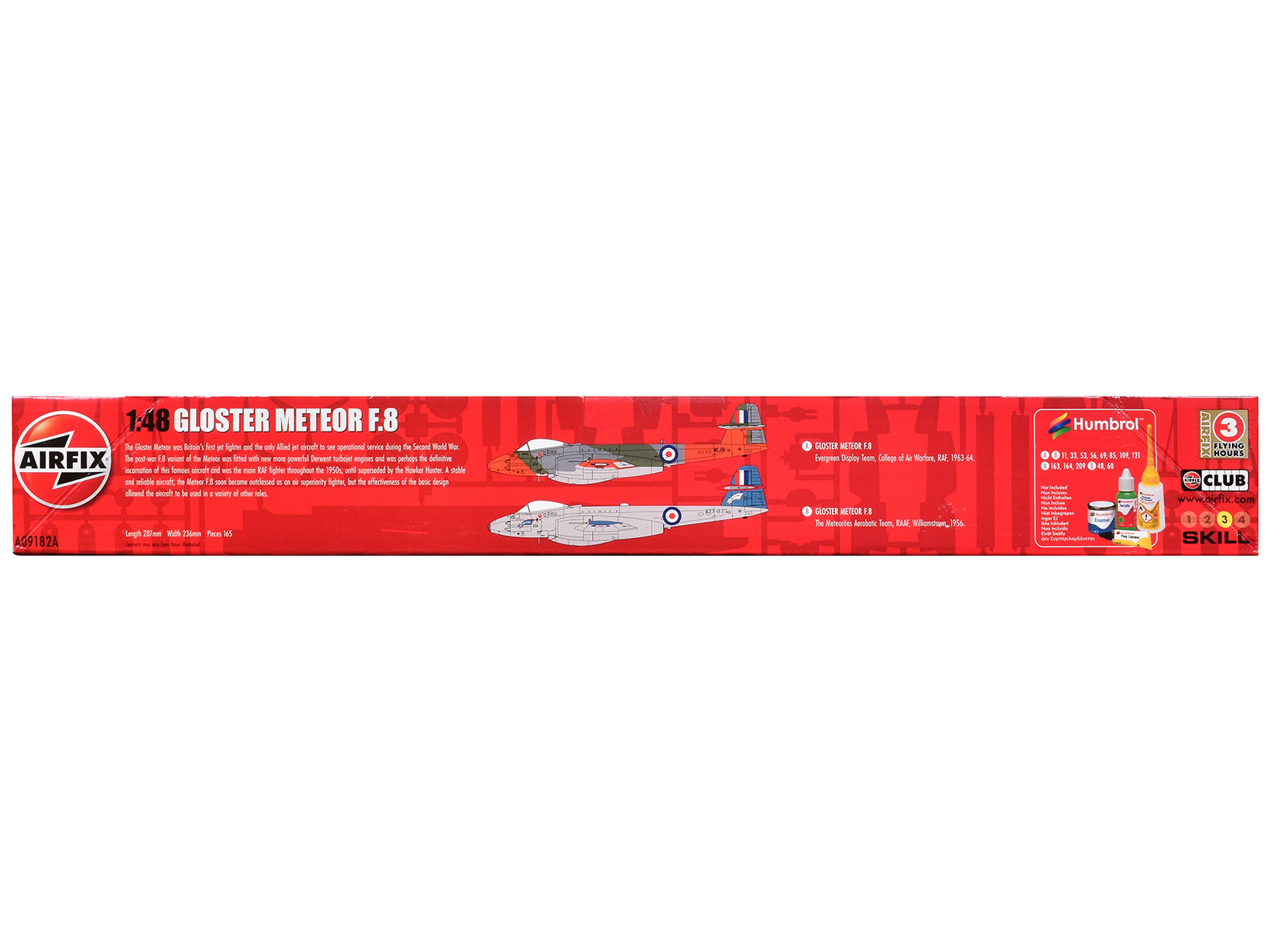 Level 3 Model Kit Gloster Meteor F.8 Aircraft with 2 Scheme Options 1/48 Plastic Model Kit by AirfixA09182A