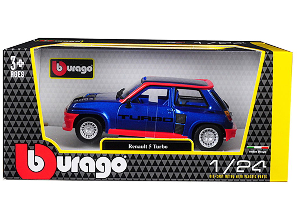 Renault 5 Turbo Metallic Blue with Red Accents 1/24 Diecast Model Car by Bburago