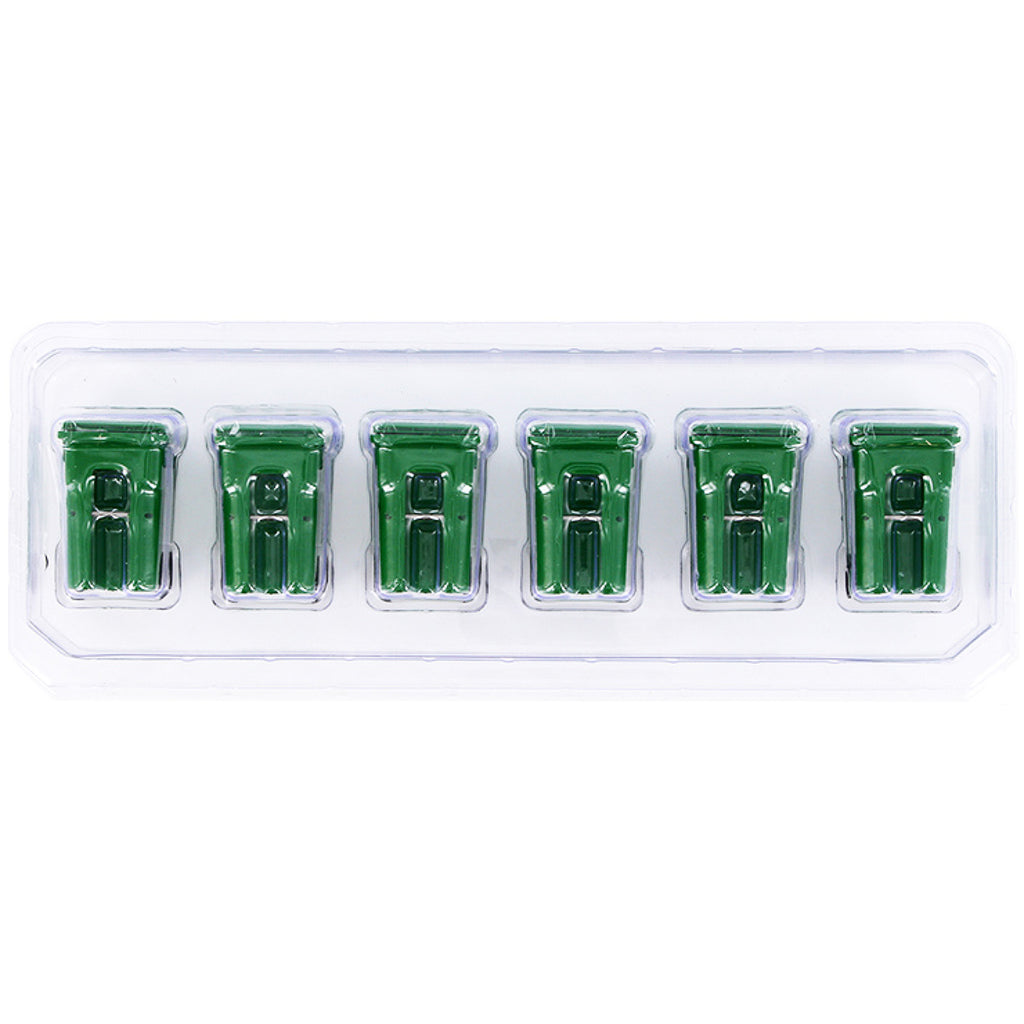Set of 6 Green Garbage Trash Bin Containers Replica 1/34 Models by First Gear