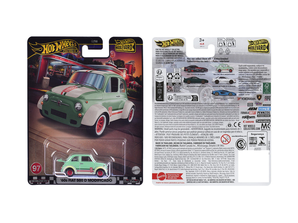 1960's Fiat 500 D Modificado Light Green with Stripes "Boulevard" Series Diecast Model Car by Hot Wheels