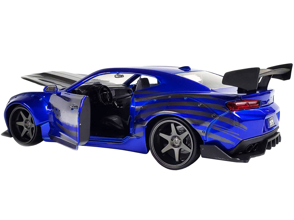 2016 Chevrolet Camaro Widebody Candy Blue with Gray Metallic Hood and American Flag Graphics "Bigtime Muscle" Series 1/24 Diecast Model Car by Jada