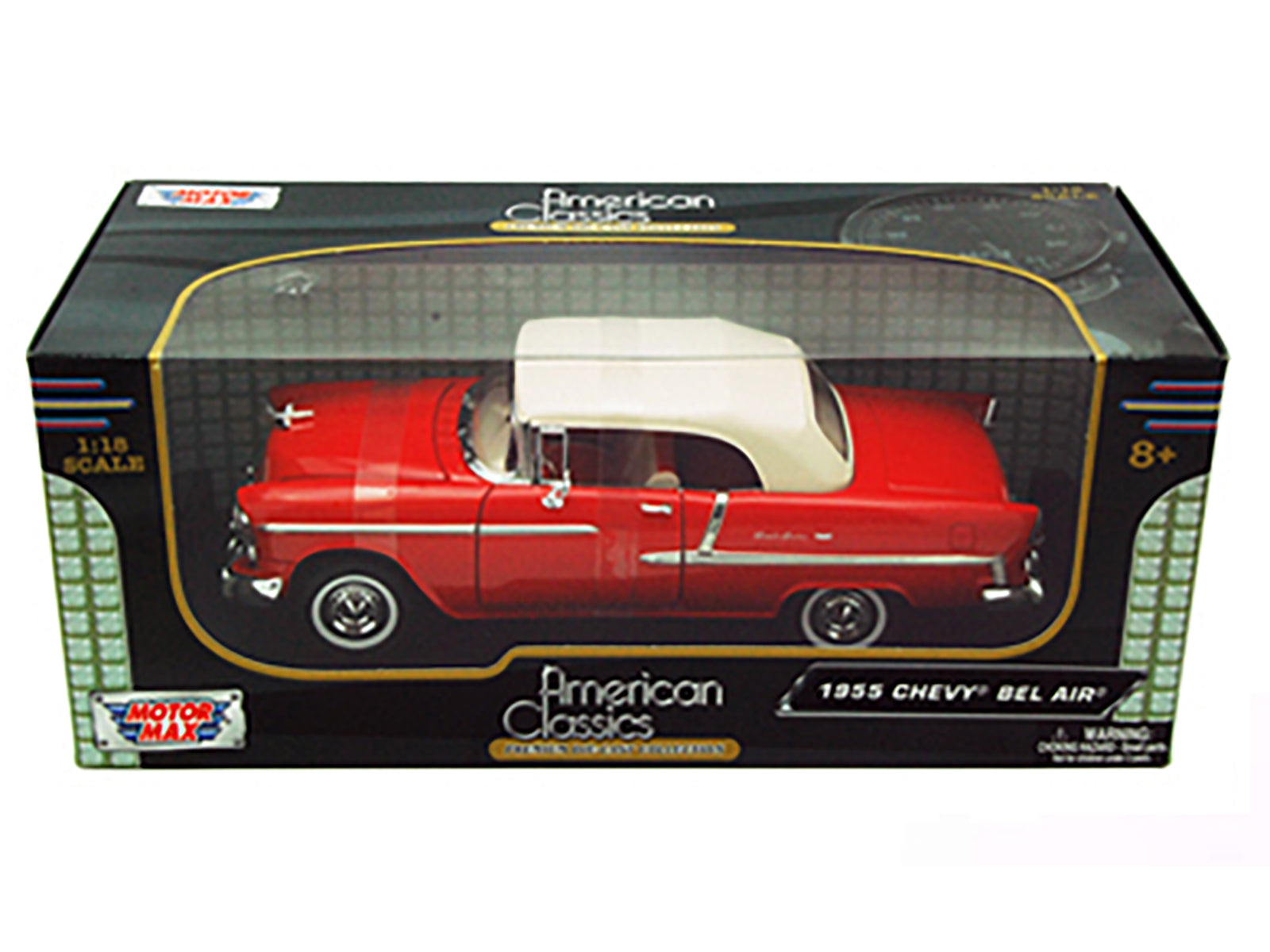 1955 Chevrolet Bel Air Convertible Soft Top Red 1/18 Diecast Car Model by Motormax