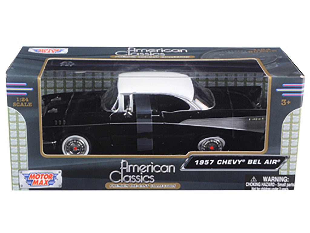 1957 Chevrolet Bel Air Black with White Top 1/24 Diecast Model Car by Motormax