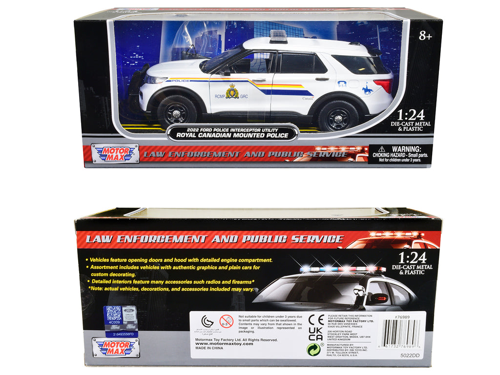 2022 Ford Police Interceptor Utility "RCMP (Royal Canadian Mounted Police)" White 1/24 Diecast Model Car by Motormax