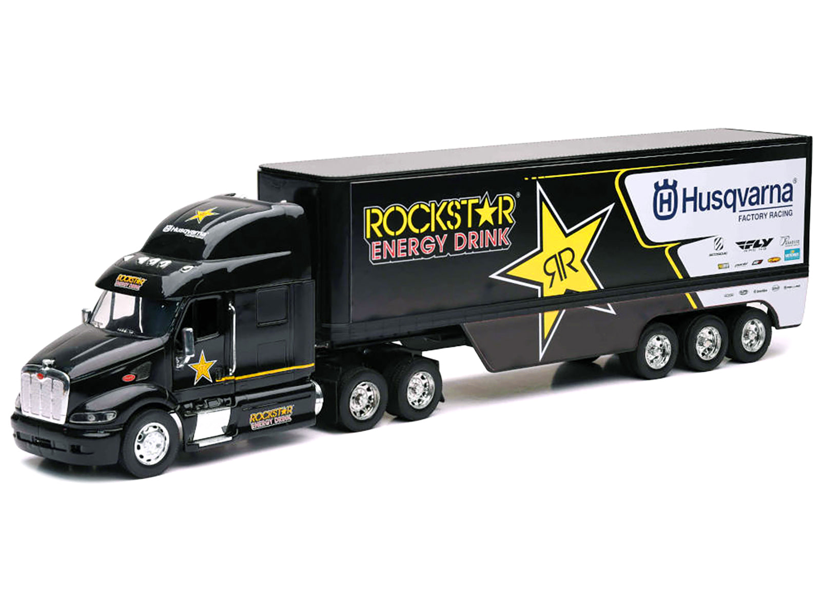 Peterbilt 387 Semi-Truck Black "Rockstar Energy Drink - Husqvarna Factory Racing" 1/32 Diecast Model by New Ray