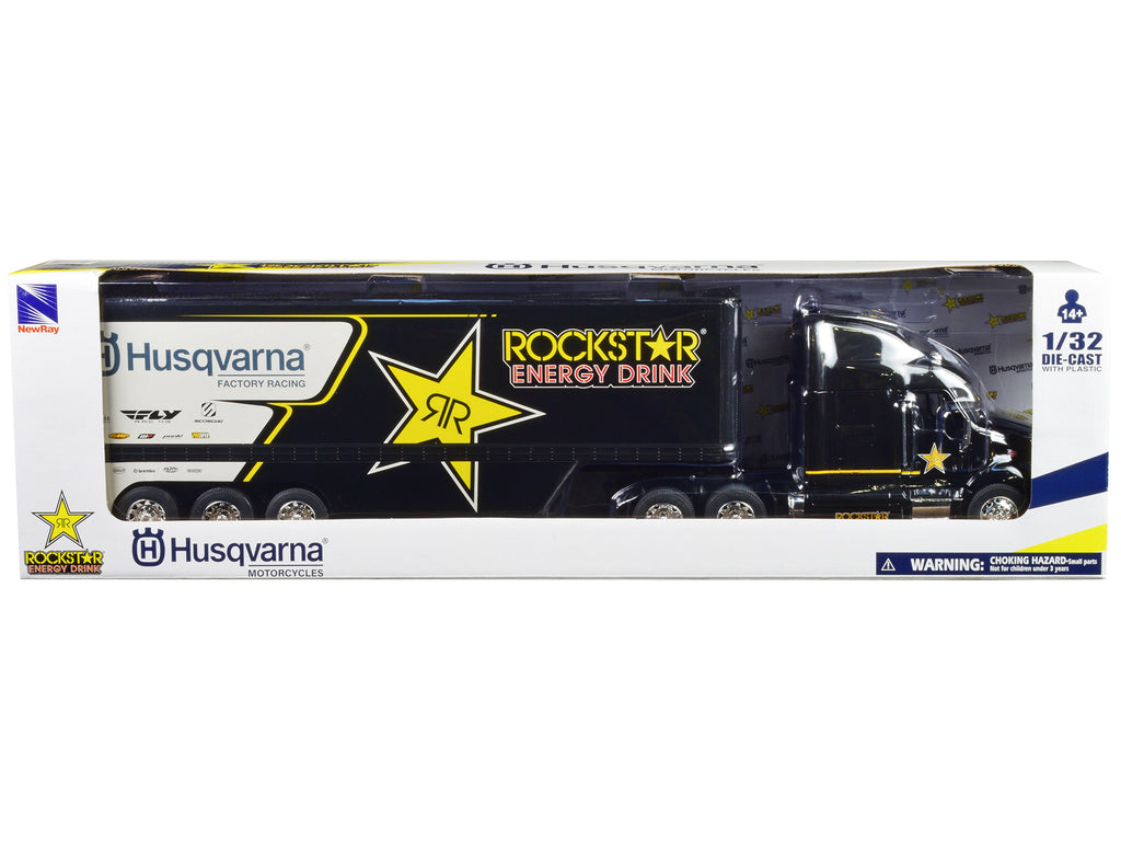 Peterbilt 387 Semi-Truck Black "Rockstar Energy Drink - Husqvarna Factory Racing" 1/32 Diecast Model by New Ray